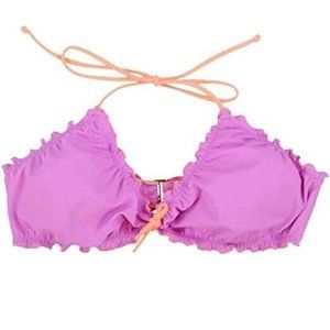 Victoria's Secret Size M Ruffle Swim Bikini Top Halter String Wireless Swimsuit